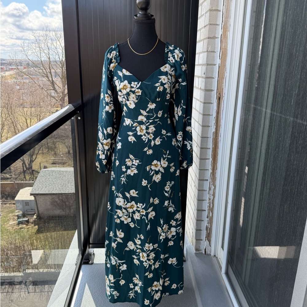 Green Long Sleeve Sundress with Sweetheart Neckline